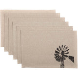Sawyer Mill Windmill Graphic/Print Chambray Cotton Farmhouse Tabletop Kitchen Stenciled Runner, Placemat Set 12x18, Khaki Tan, 12 Pack