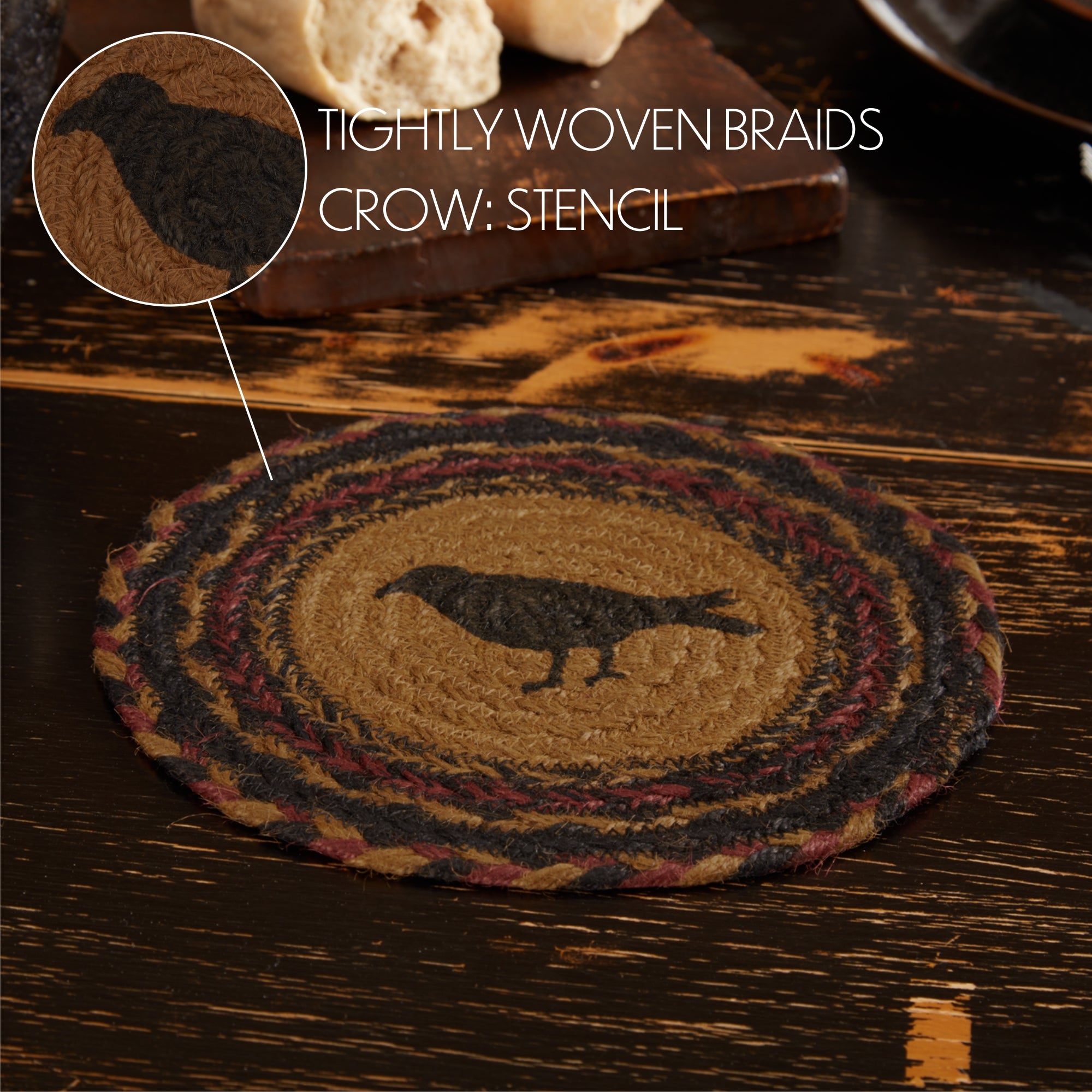 Heritage Farms Crow Jute Trivet 8, Set of 3 – VHC Brands Home Decor