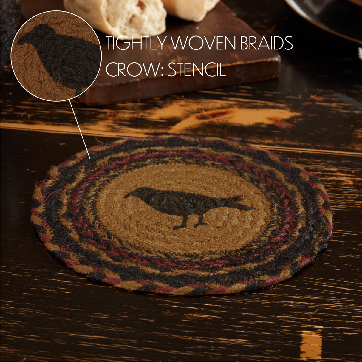 Heritage Farms Crow Jute Trivet 8, Set of 3