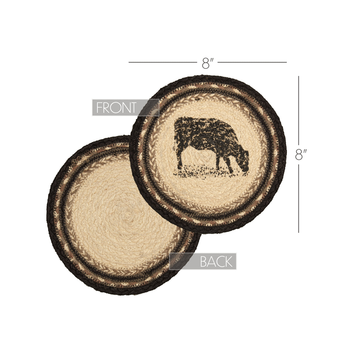 Sawyer Mill Charcoal Cow Jute Trivet 8 Set of 3