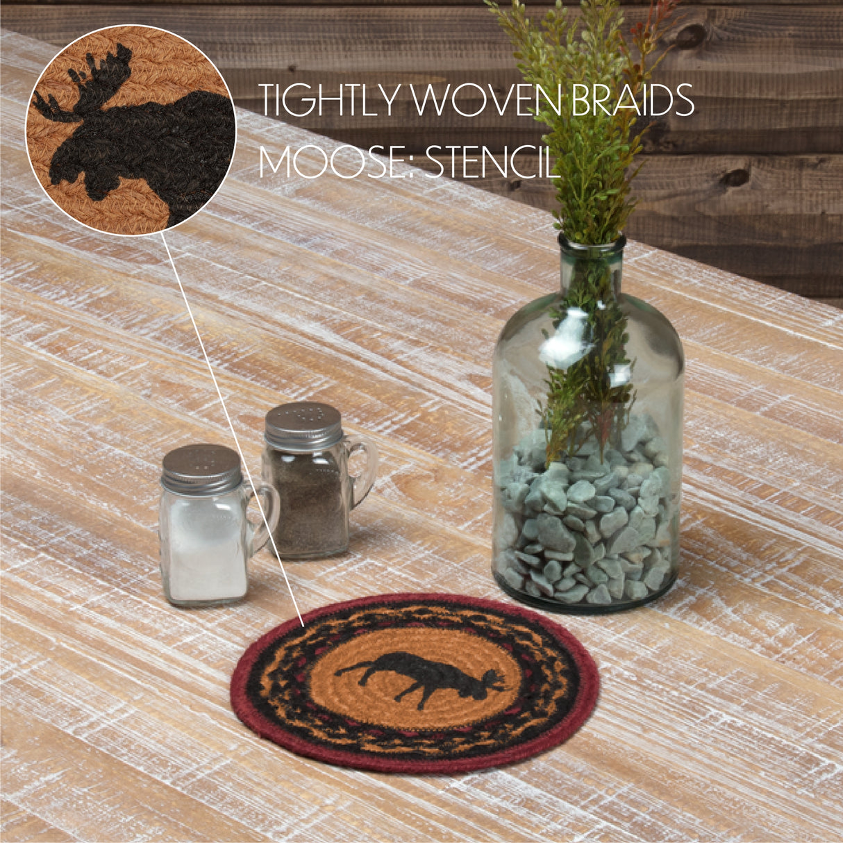 Cumberland Stenciled Moose Jute Trivet 8, Set of 3