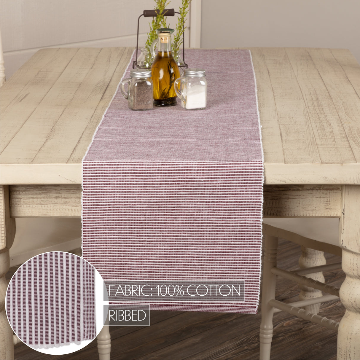 Ashton Burgundy 13x72 Table Runner & 6 pc 12x18 Placemat Set