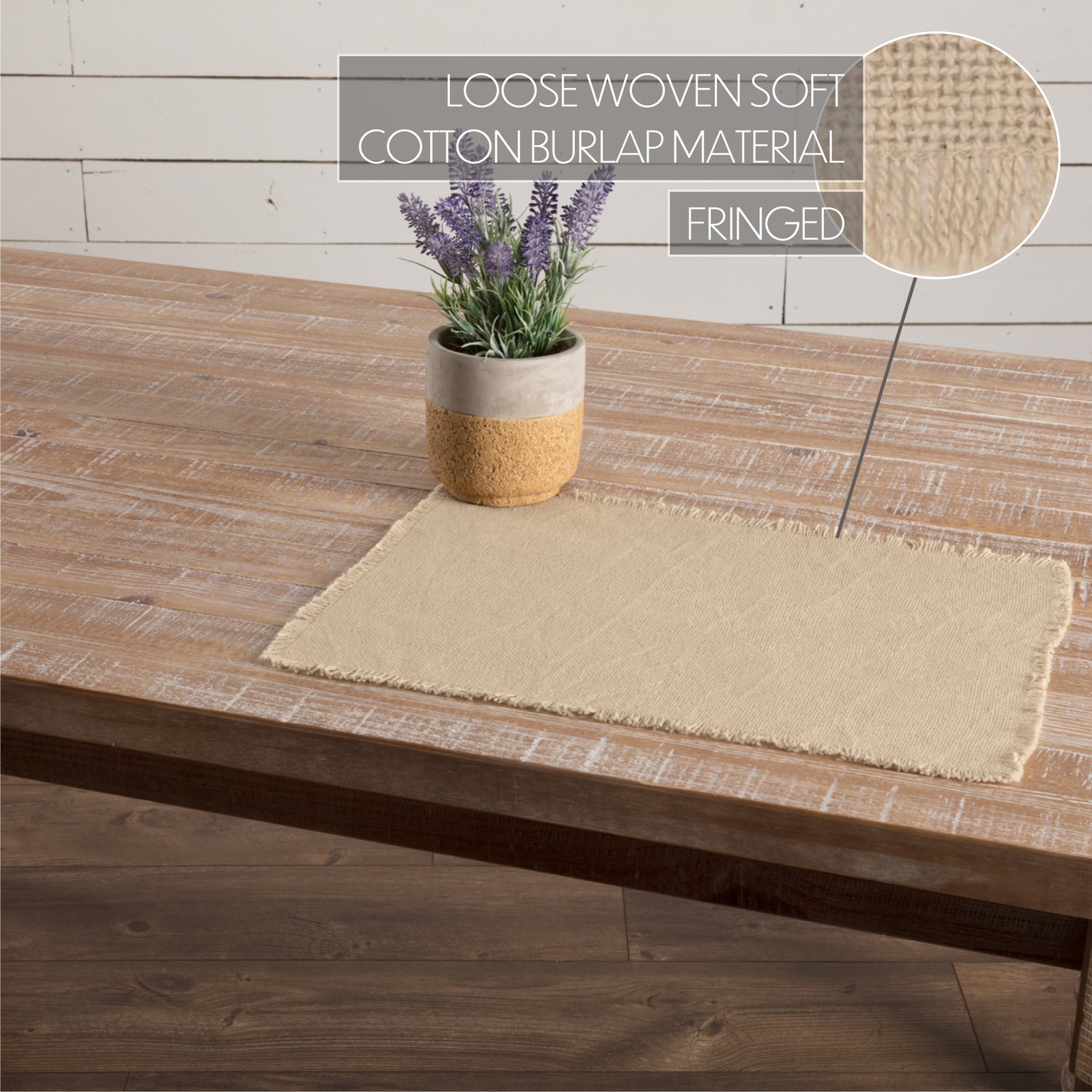 Burlap Vintage Vintage Tan 13x72 Table Runner & 6 pc 12x18 Placemat Set