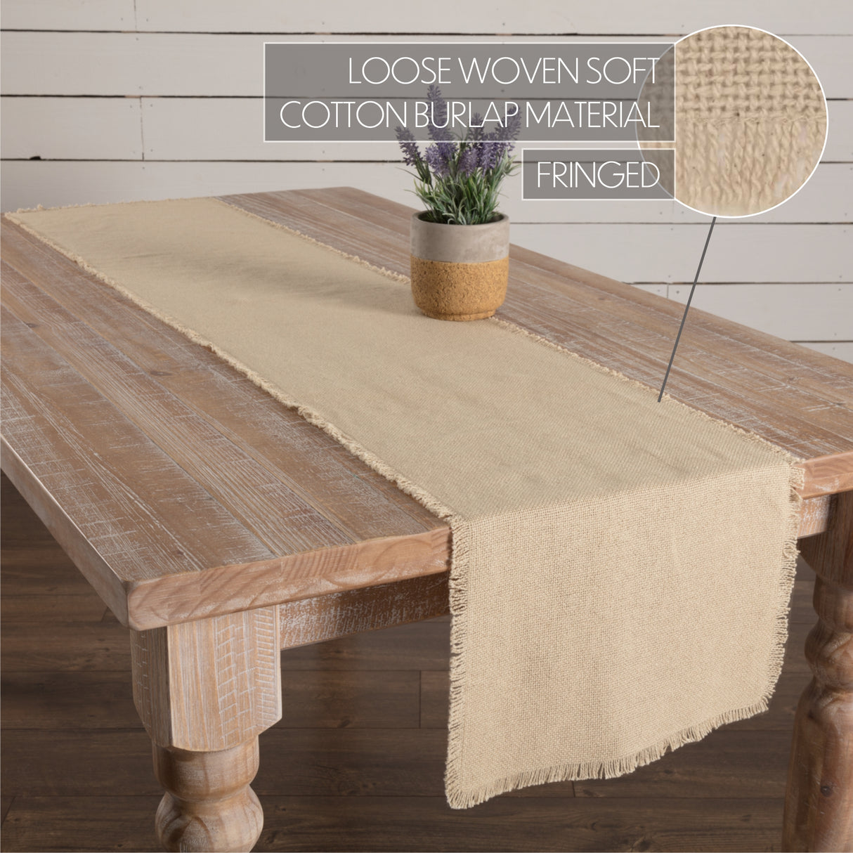 Burlap Vintage Vintage Tan 13x72 Table Runner & 6 pc 12x18 Placemat Set