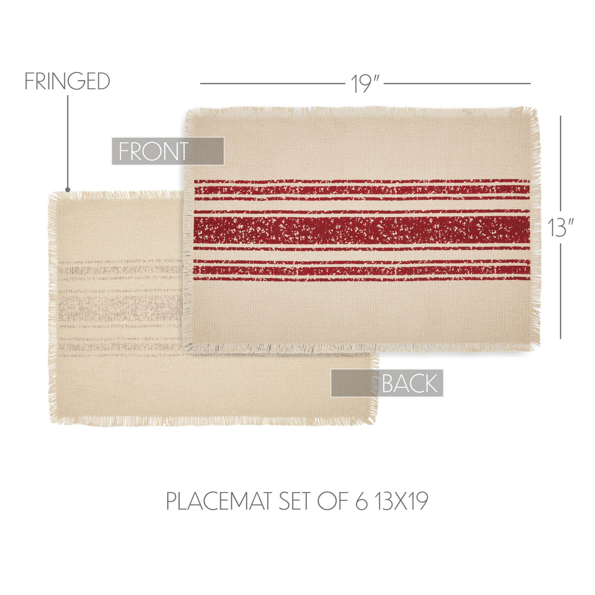Yuletide Burlap Deep Red 12x72 Table Runner & 6 pc 13x19 Placemat Set