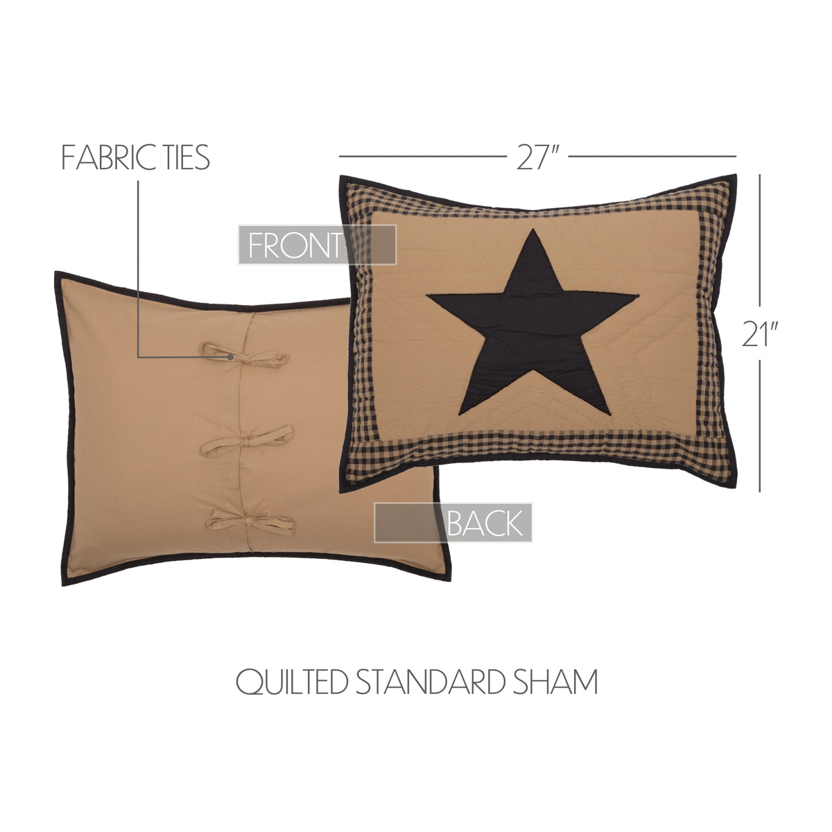 Black Check Star Standard Sham 21x27, Set of 2