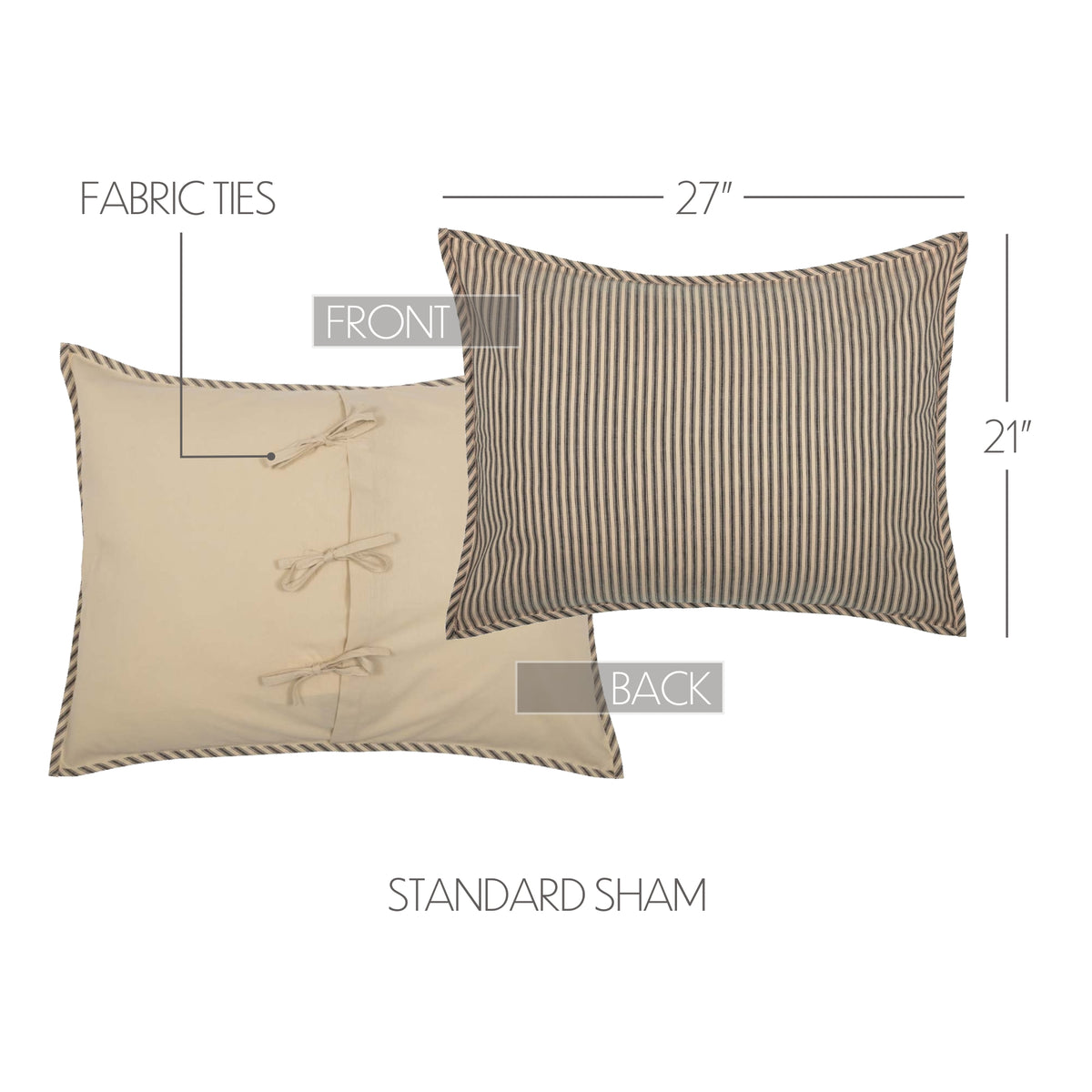 Sawyer Mill Charcoal Ticking Stripe Standard Sham 21x27, Set of 2