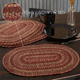 Cider Mill Primitive Jute Red Textured Striped Oval Kitchen Placemat Set of 6 12"x18", 12 Pack