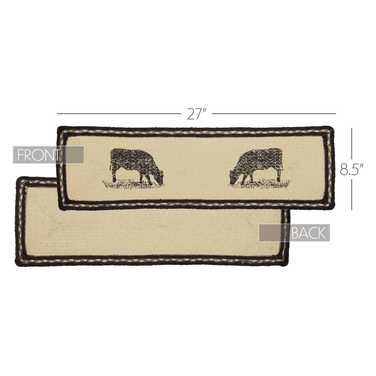 Sawyer Mill Charcoal Cow Jute Stair Tread Rect Latex 8.5x27, Set of 7