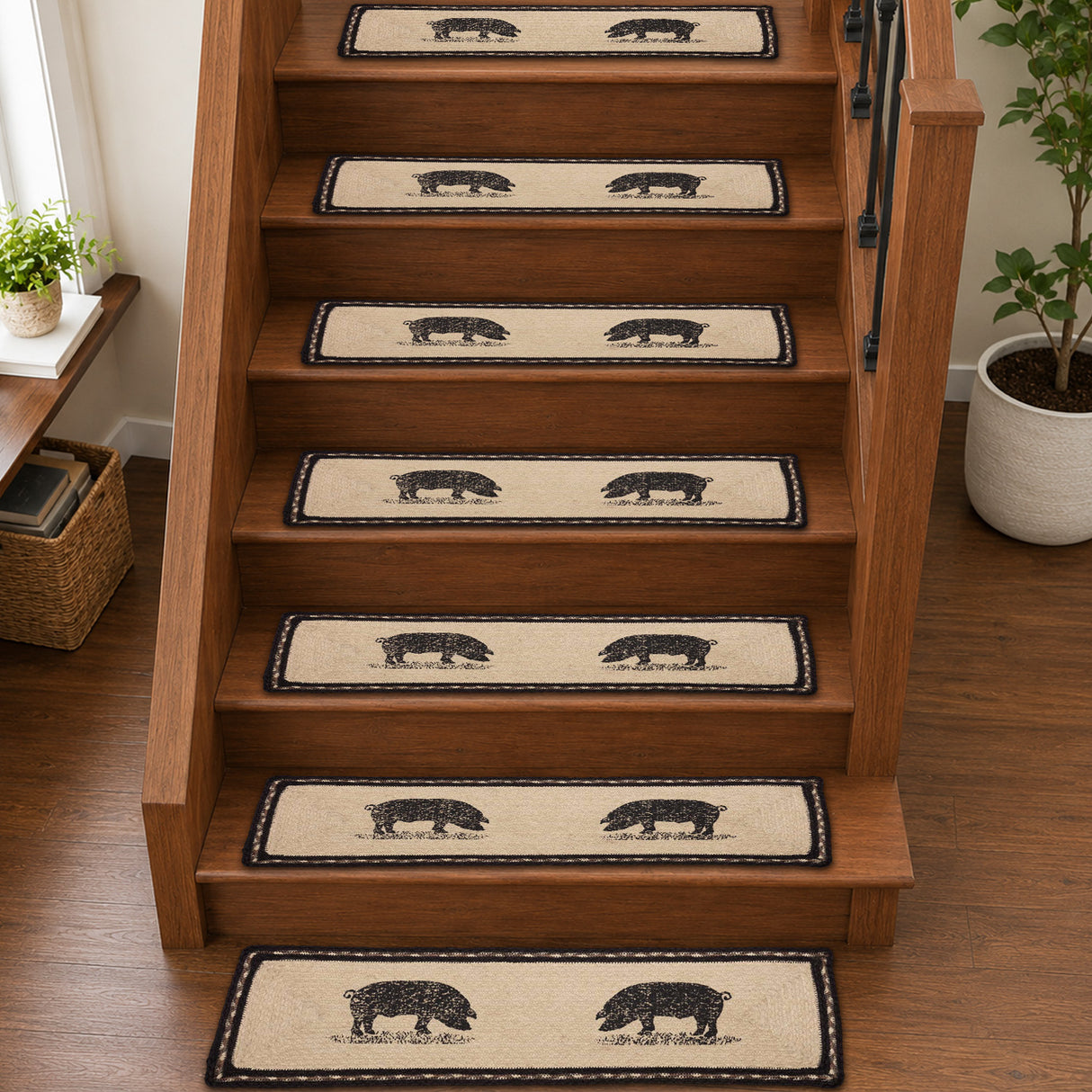 Sawyer Mill Charcoal Pig Jute Stair Tread Rect Latex 8.5x27, Set of 7