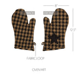 VHC Brands Black Star 6PC Set 2 Oven Mitts 2 Pot Holders and 2 Tea Towels