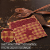 VHC Brands Burgundy Star 4PC Set 2 Oven Mitts and 2 Pot Holders
