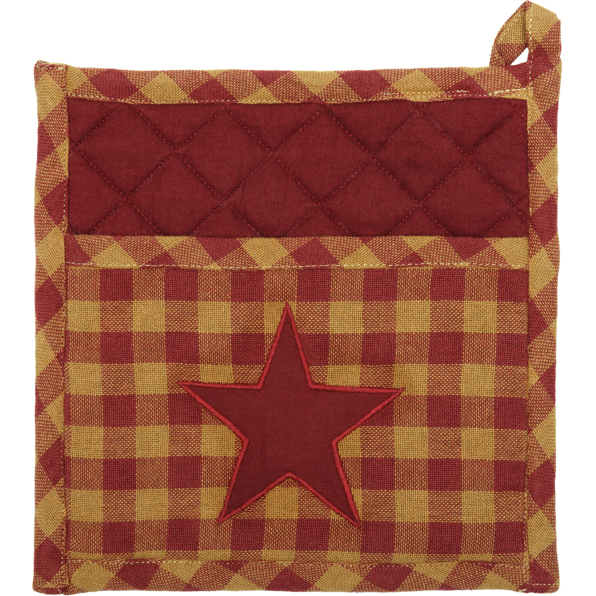 VHC Brands Burgundy Star 4PC Set 2 Oven Mitts and 2 Pot Holders