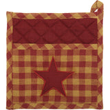 VHC Brands Burgundy Star 4PC Set 2 Oven Mitts and 2 Pot Holders