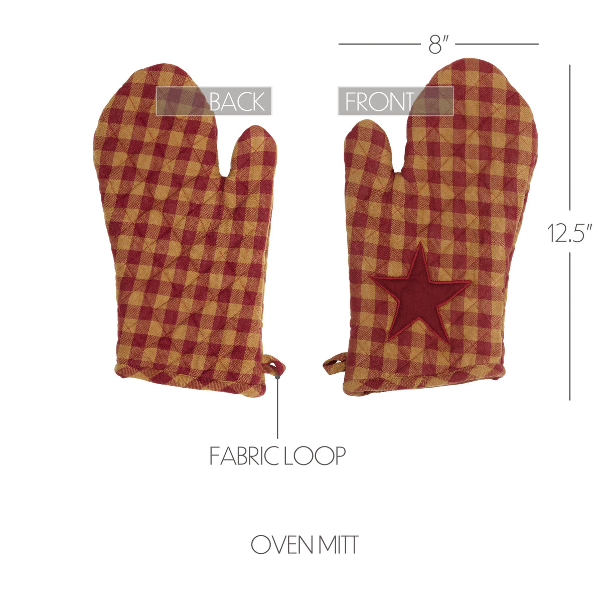 VHC Brands Burgundy Star 4PC Set 2 Oven Mitts and 2 Pot Holders