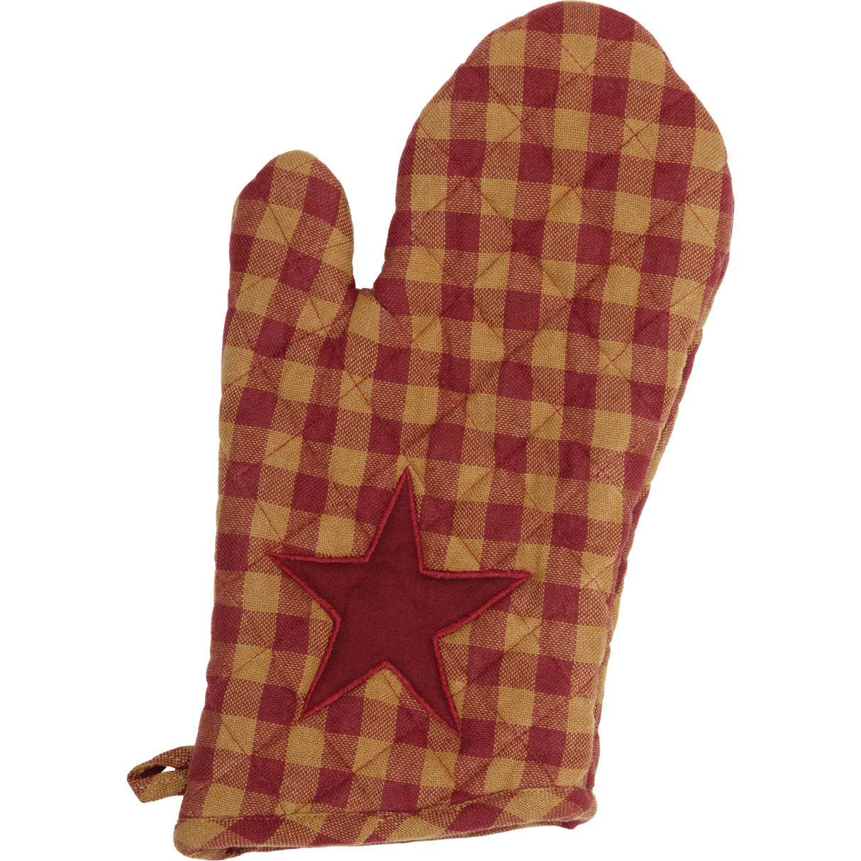VHC Brands Burgundy Star 4PC Set 2 Oven Mitts and 2 Pot Holders
