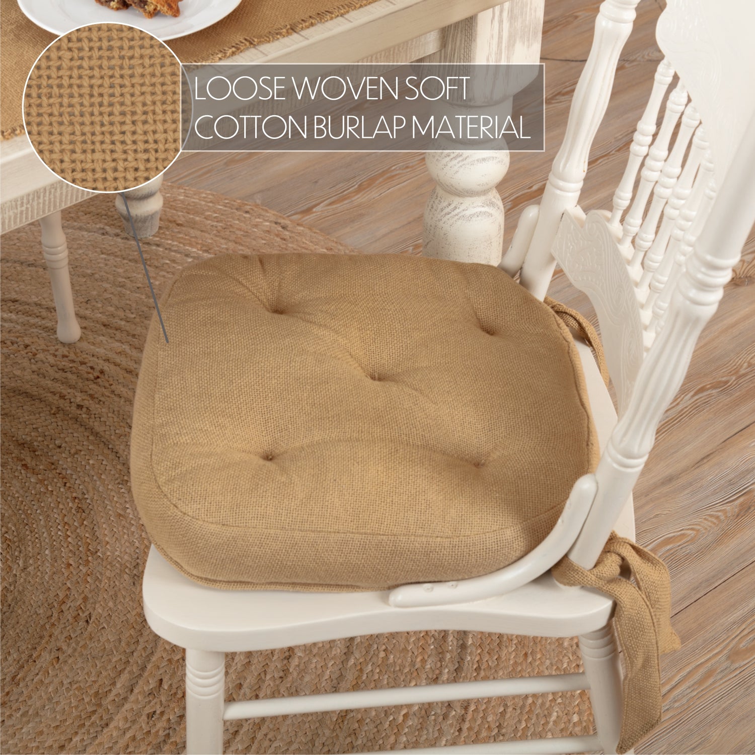 Burlap Natural 14 Inch Chair Pad