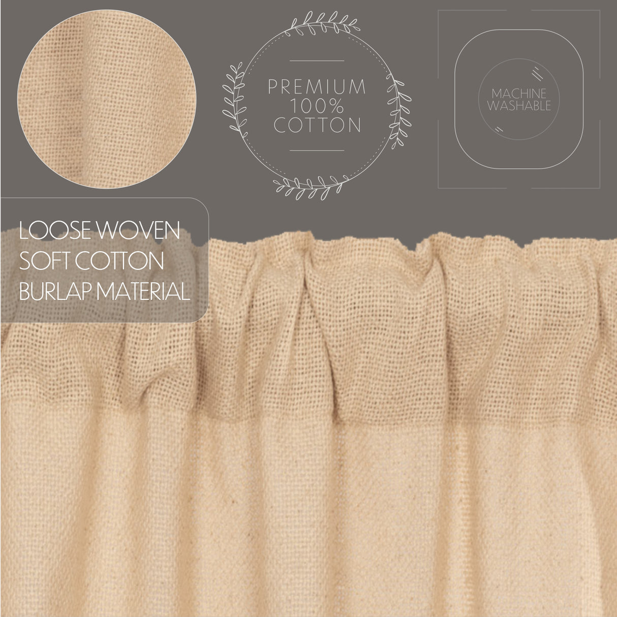 Burlap Vintage Prairie Short Panel Set of 2 63x36x18