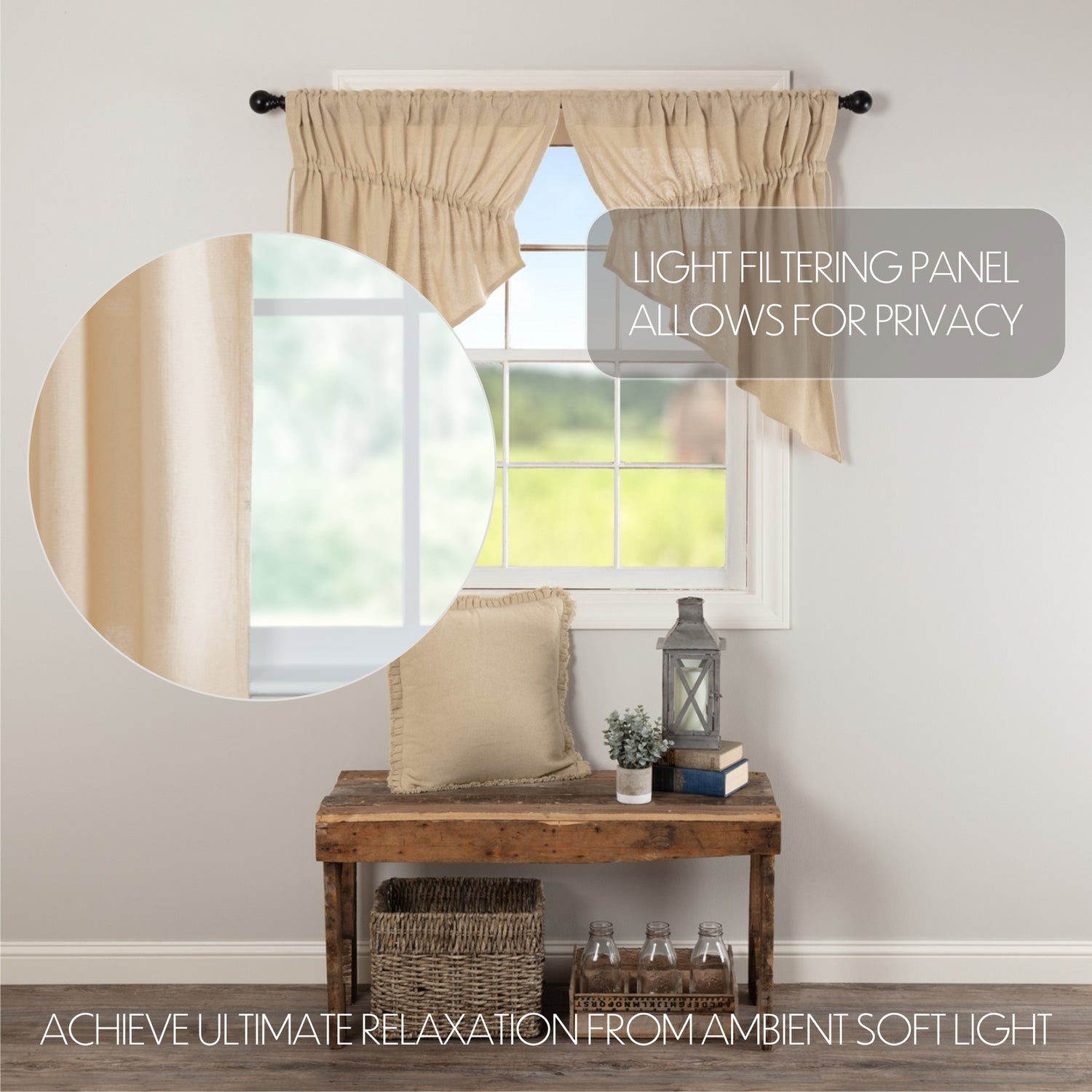 Burlap Vintage Tan Curtain Set