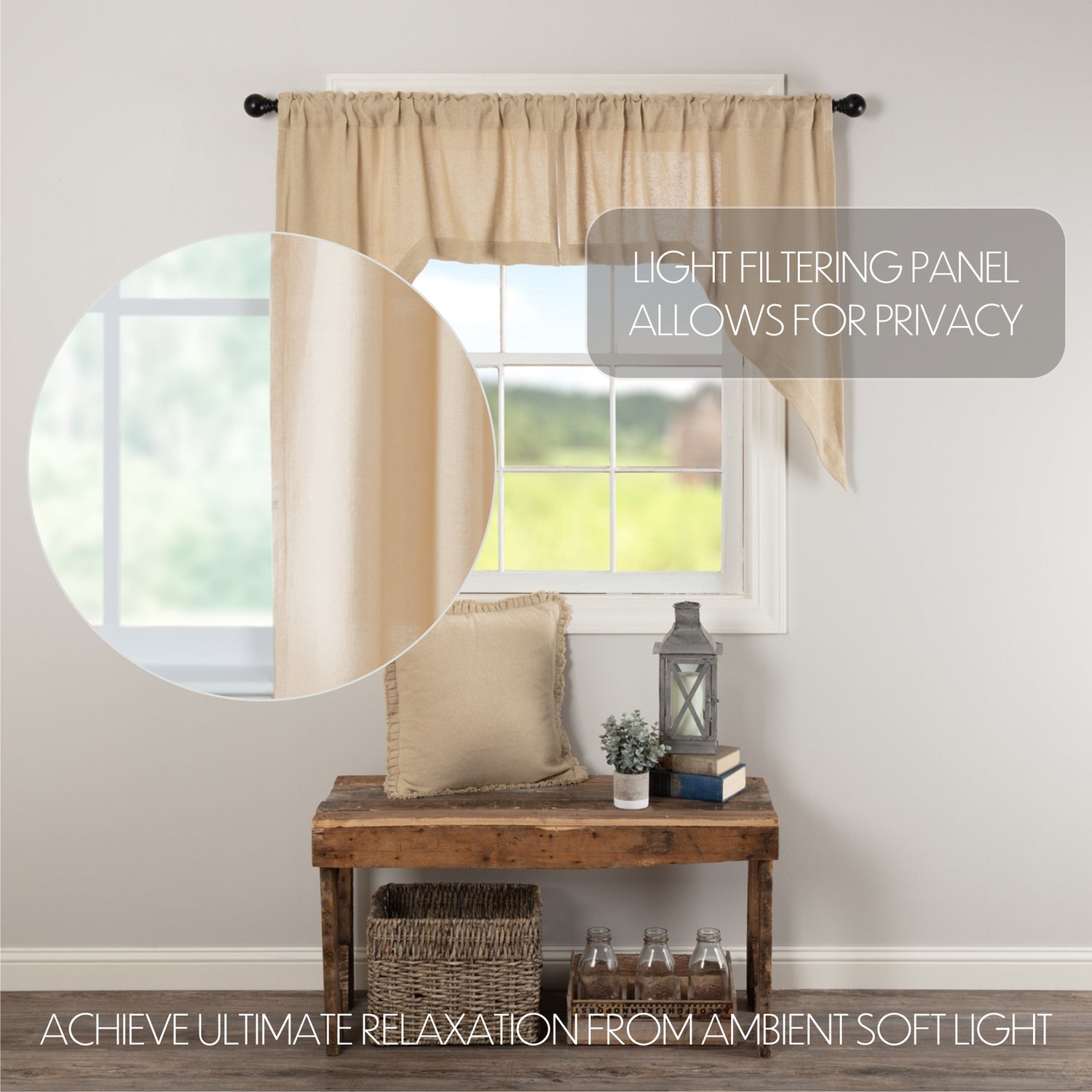 Burlap Vintage Tan Curtain Set