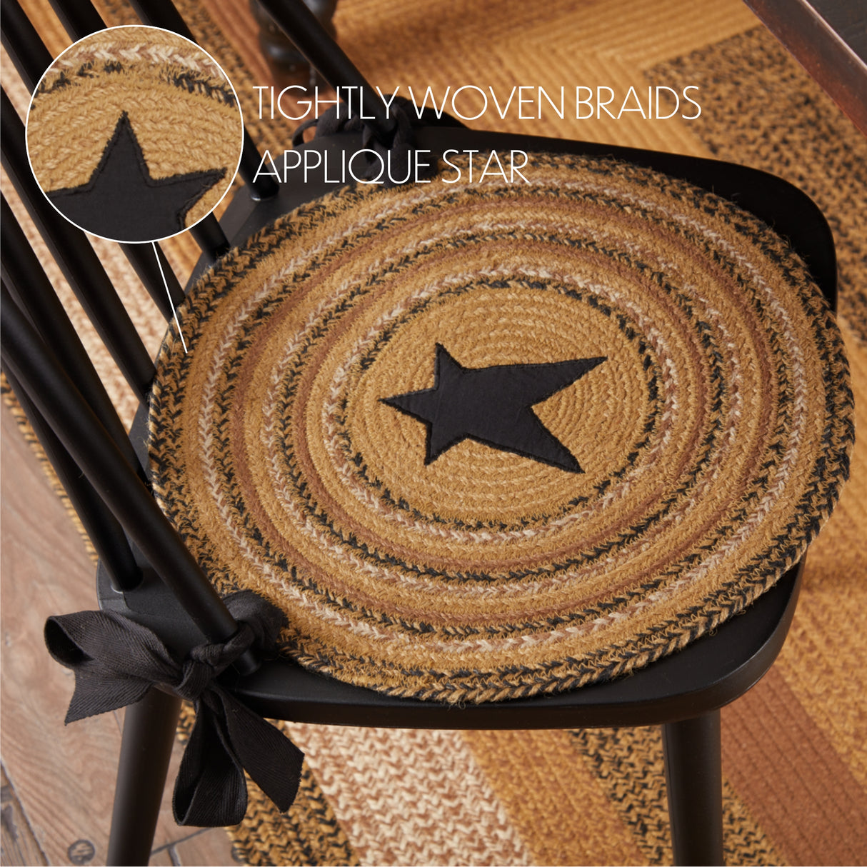 Kettle Grove 15 Inch Applique Star Jute Chair Pad