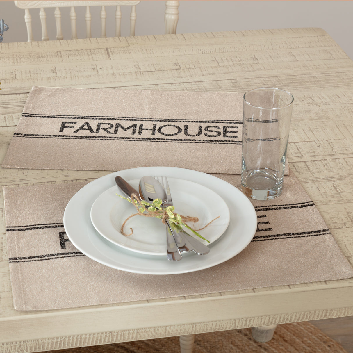 Sawyer Mill Rustic Farmhouse Style 12 x 18 Inch Rectangular Cotton Chambray Stenciled Table Decor Placemats, Farmhouse, Set of 6, 12 Pack