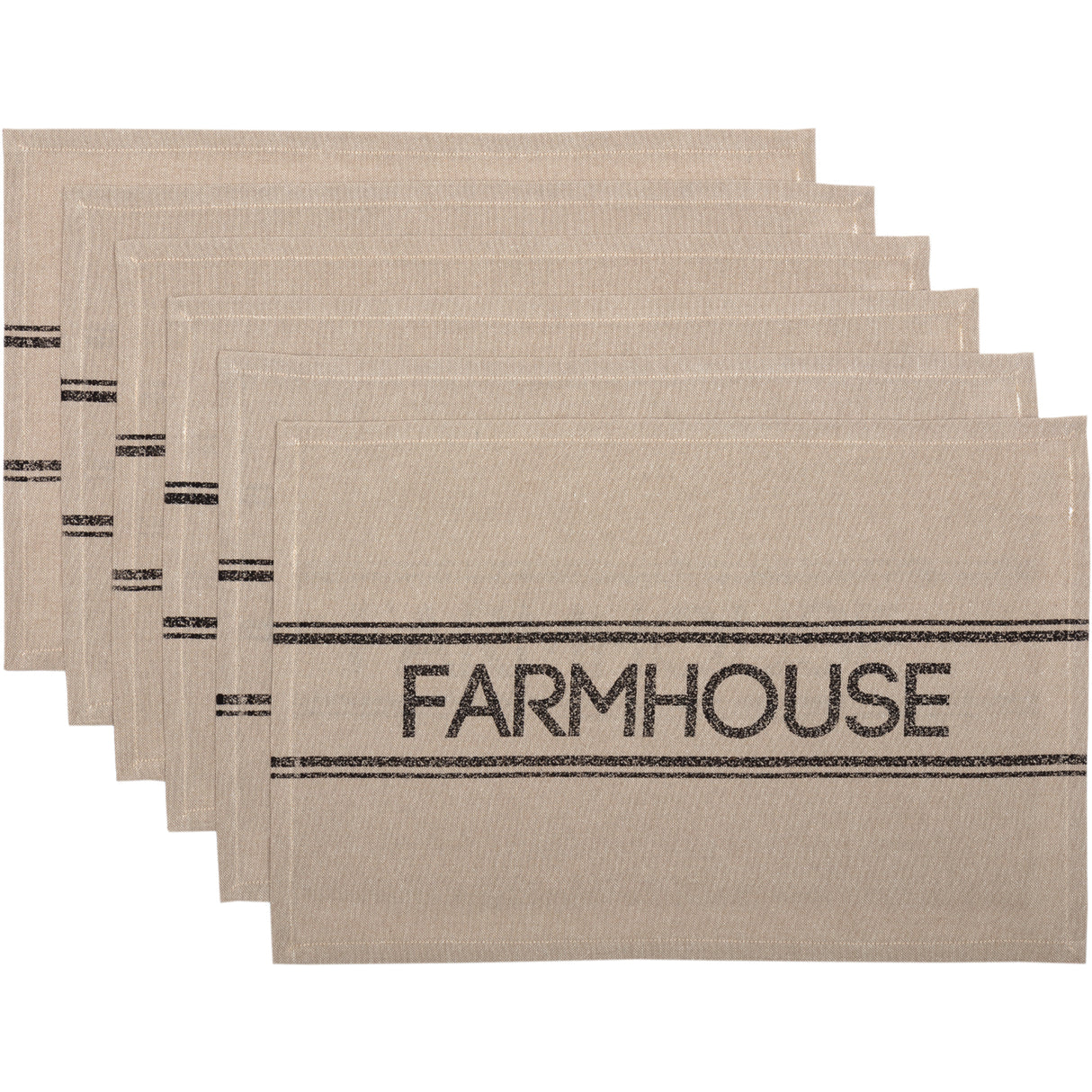 Sawyer Mill Rustic Farmhouse Style 12 x 18 Inch Rectangular Cotton Chambray Stenciled Table Decor Placemats, Farmhouse, Set of 6, 12 Pack