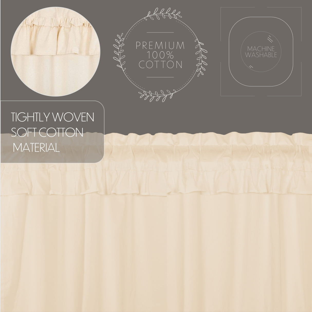 Muslin Ruffled Unbleached Natural Panel Set of 2 84x40
