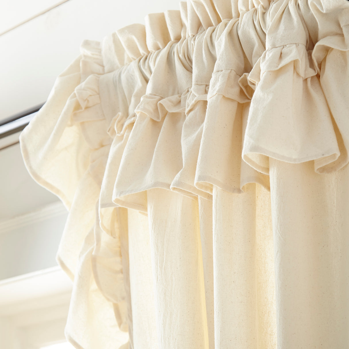 Muslin Ruffled Unbleached Natural Panel Set of 2 84x40