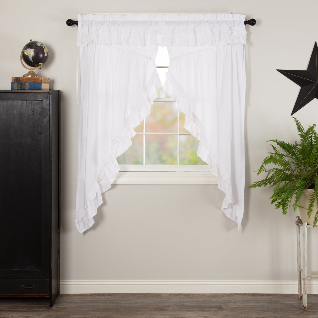 Muslin Ruffled Bleached White Prairie Short Panel Set of 2 63x36x18