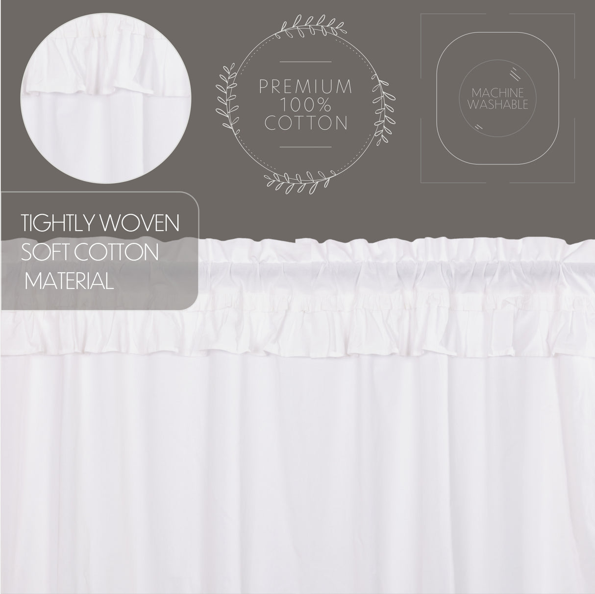 Muslin Ruffled Bleached White Prairie Short Panel Set of 2 63x36x18
