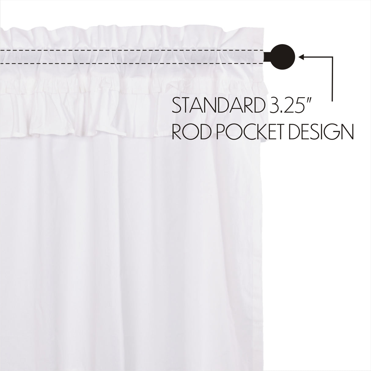 Muslin Ruffled Bleached White Prairie Short Panel Set of 2 63x36x18