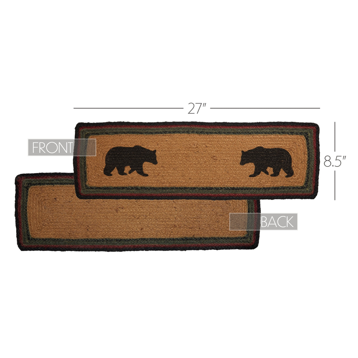 Wyatt Stenciled Bear Jute Stair Tread Rect Latex 8.5x27, Set of 7