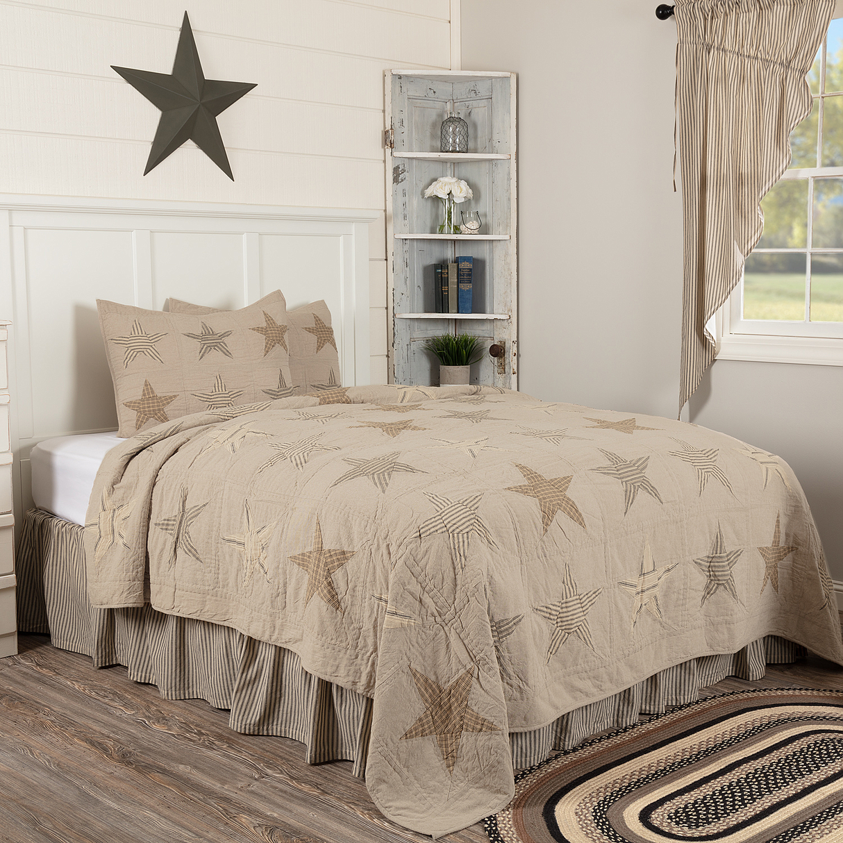Sawyer Mill Star Charcoal California King Quilt Set; 1-Quilt 130Wx115L w/2 Shams 21x37