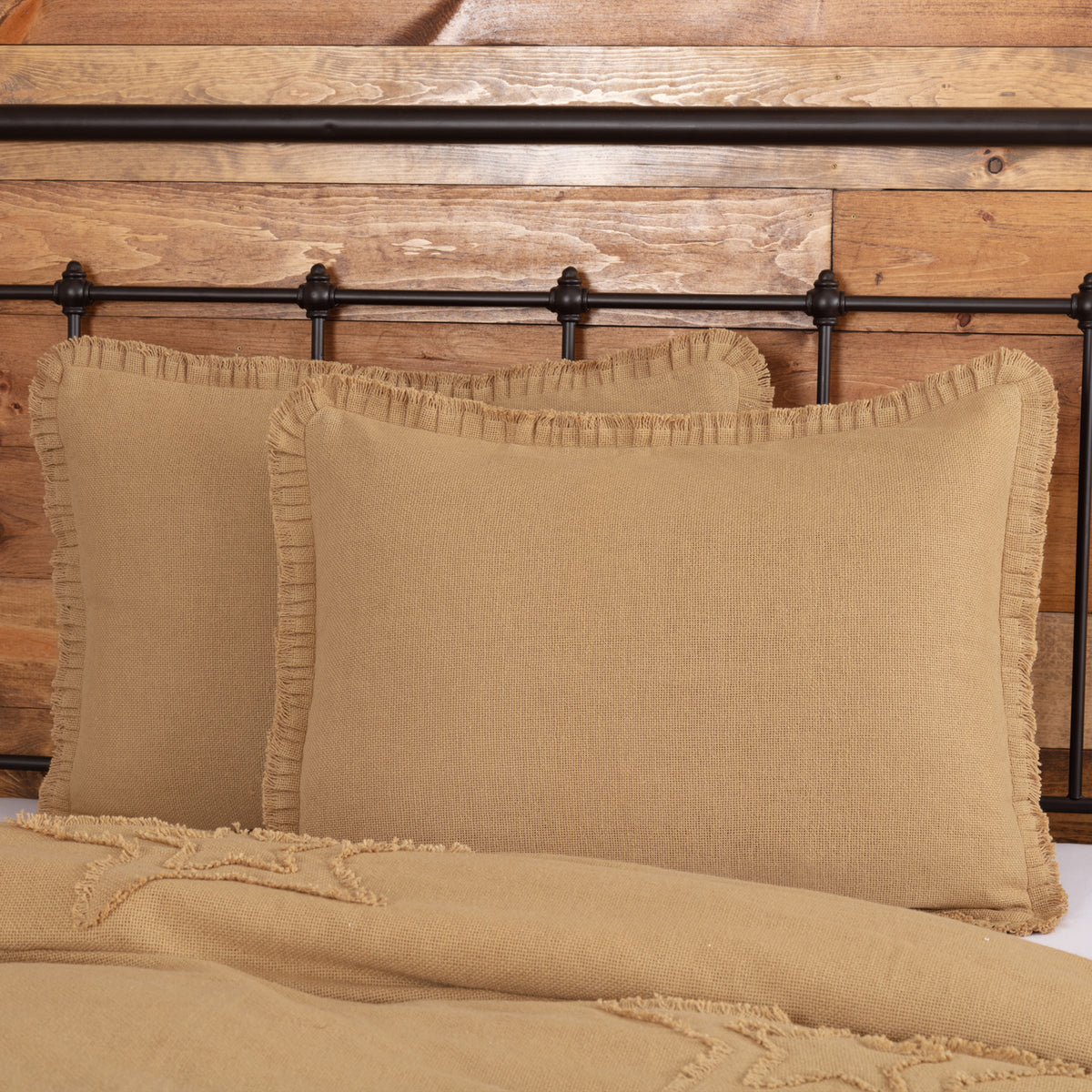 Burlap Natural Standard Sham w/ Fringed Ruffle 21x27, Set of 2