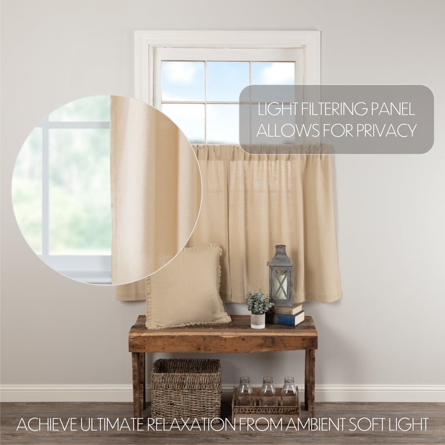 Burlap Vintage Tan Curtain Set