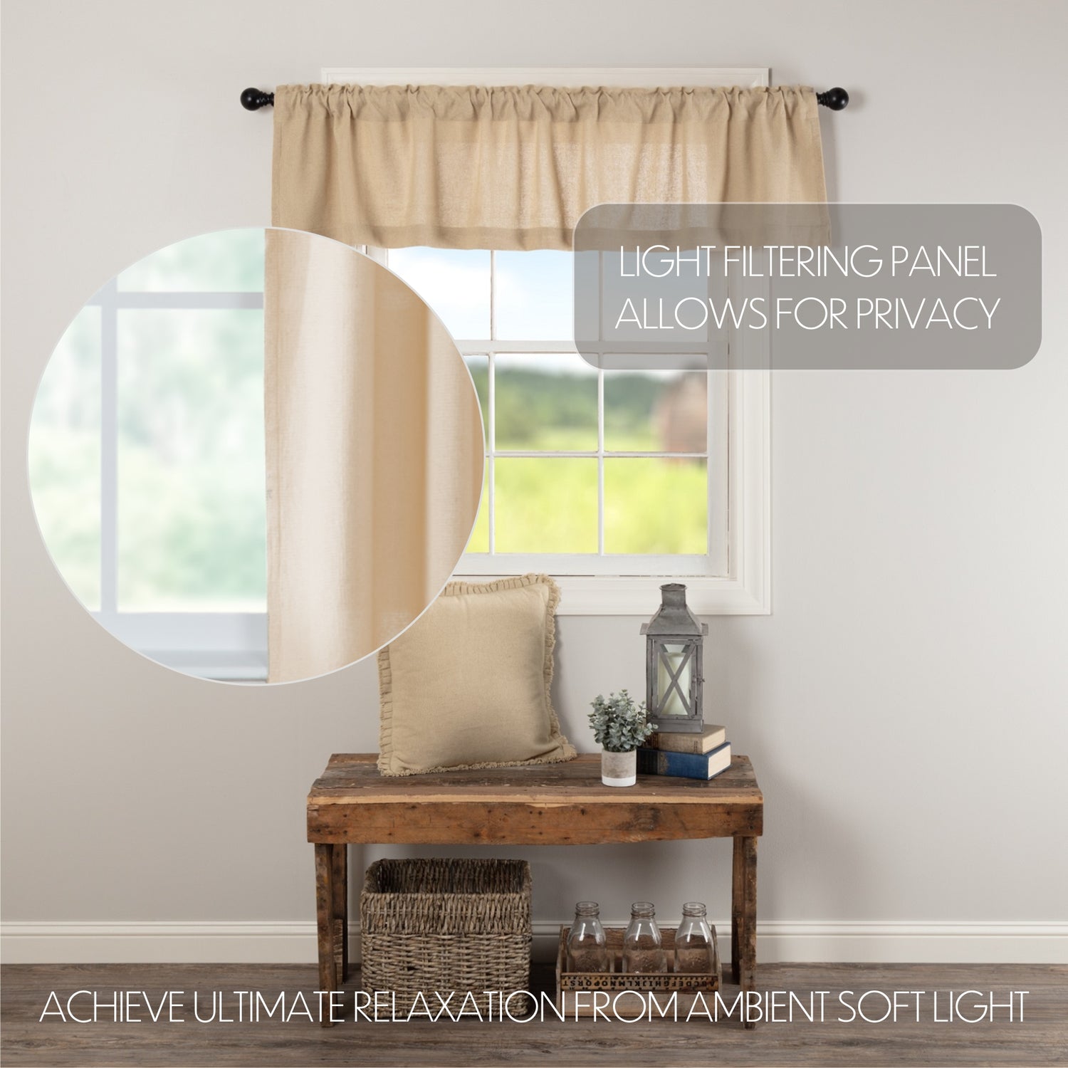 Burlap Vintage Tan Curtain Set