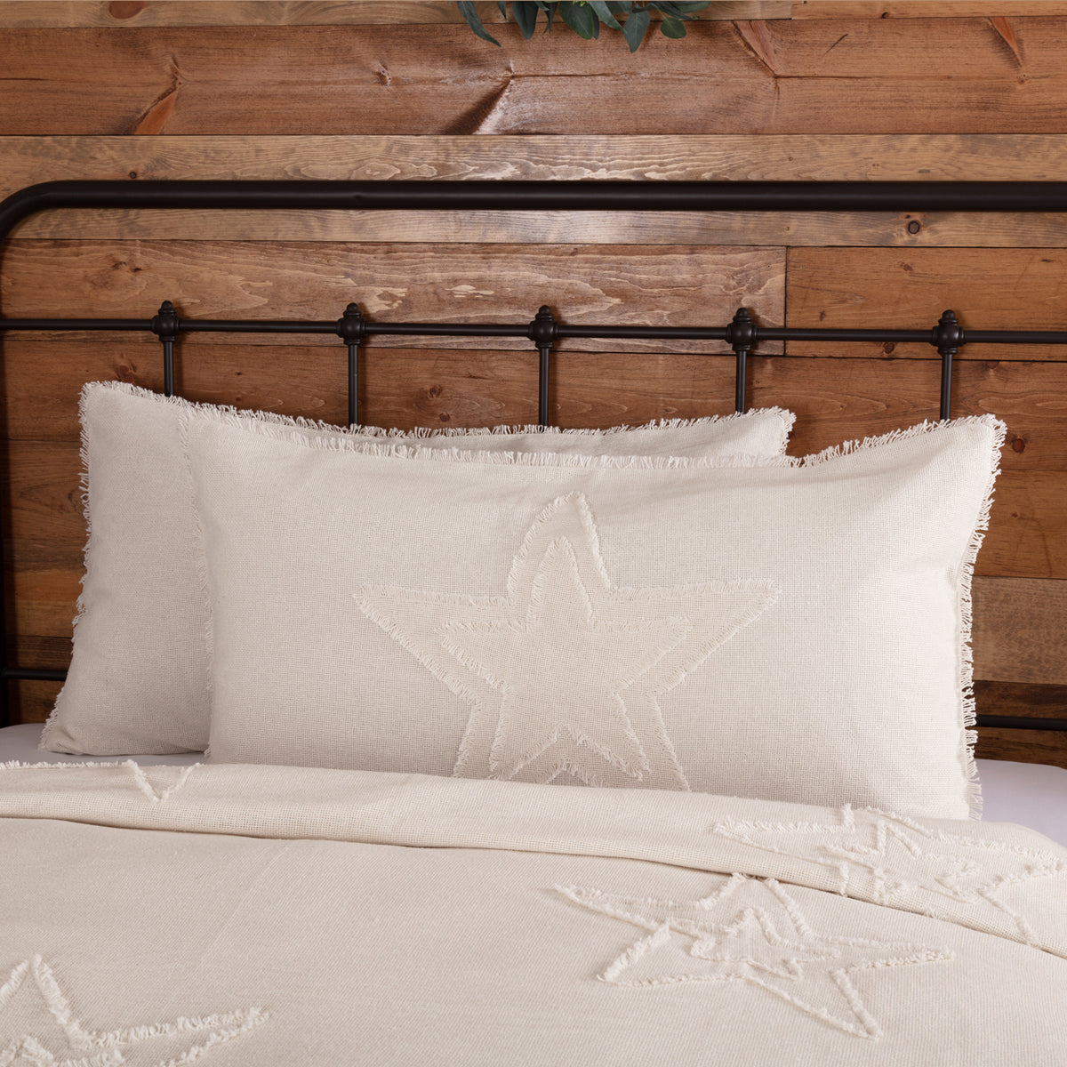Burlap Antique White Star King Sham 21x37, Set of 2