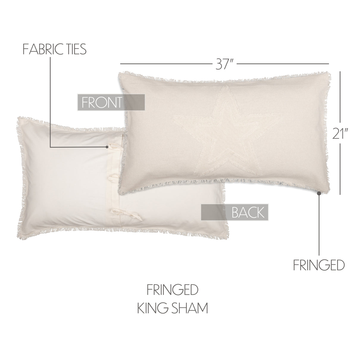 Burlap Antique White Star King Sham 21x37, Set of 2
