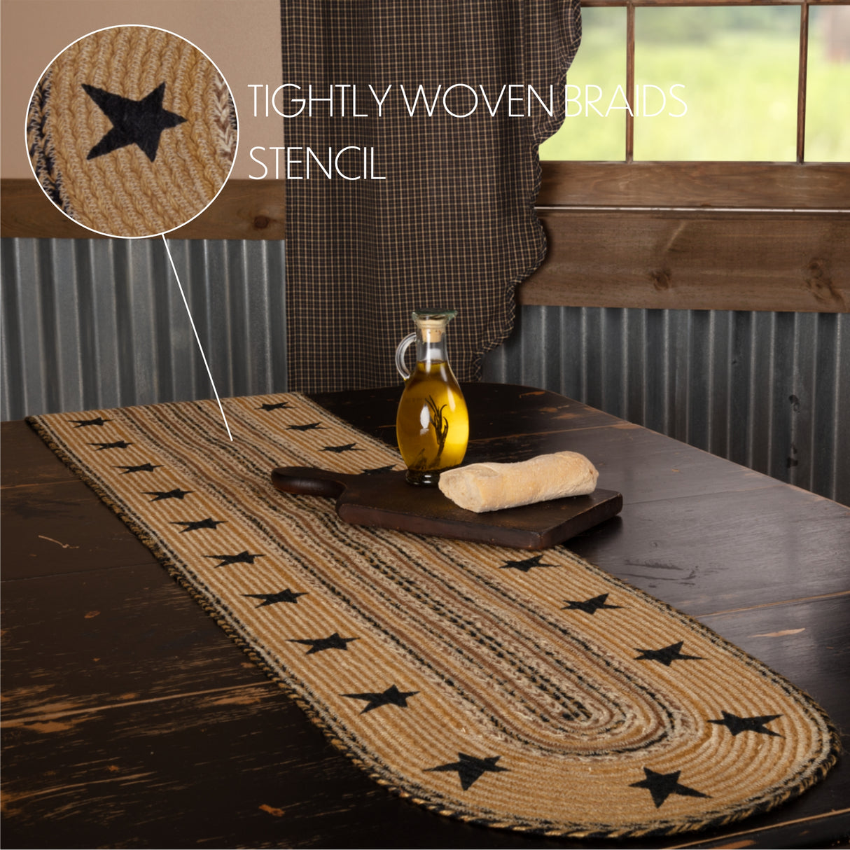 Kettle Grove Star Jute Natural 13x72 Table Runner & 6 pc 12x18 Placemat Set
