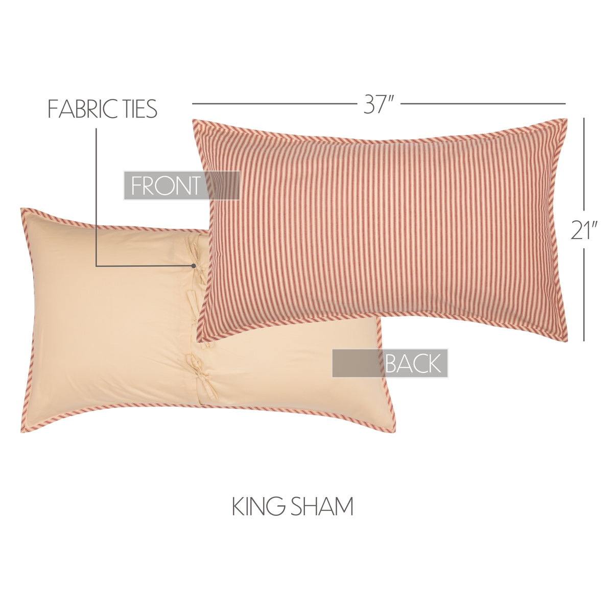 Sawyer Mill Red Ticking Stripe King Sham 21x37, Set of 2