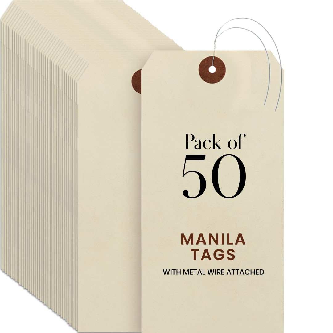 9pt Creme Manila Tag w/ Wire Hanger Set of 50 Size #8