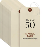 9pt Creme Manila Tag w/ Wire Hanger Set of 50 Size #8