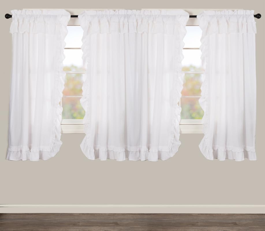 Muslin Ruffled Bleached White Short Panel Set of 4 63x36