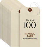 9pt Creme Manila Tag w/ Wire Hanger Set of 100 Size #8