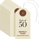 9pt Creme Manila Tag w/ Wire Hanger Set of 50 Size #1