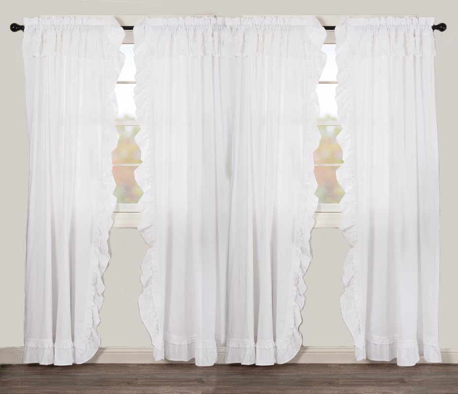 Muslin Ruffled Bleached White Panel Set of 4 84x40