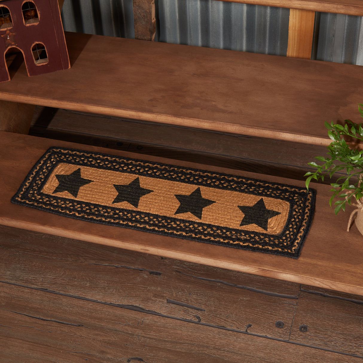 Farmhouse Jute Stair Tread Stencil Stars Rect Latex 8.5x27, Set of 7