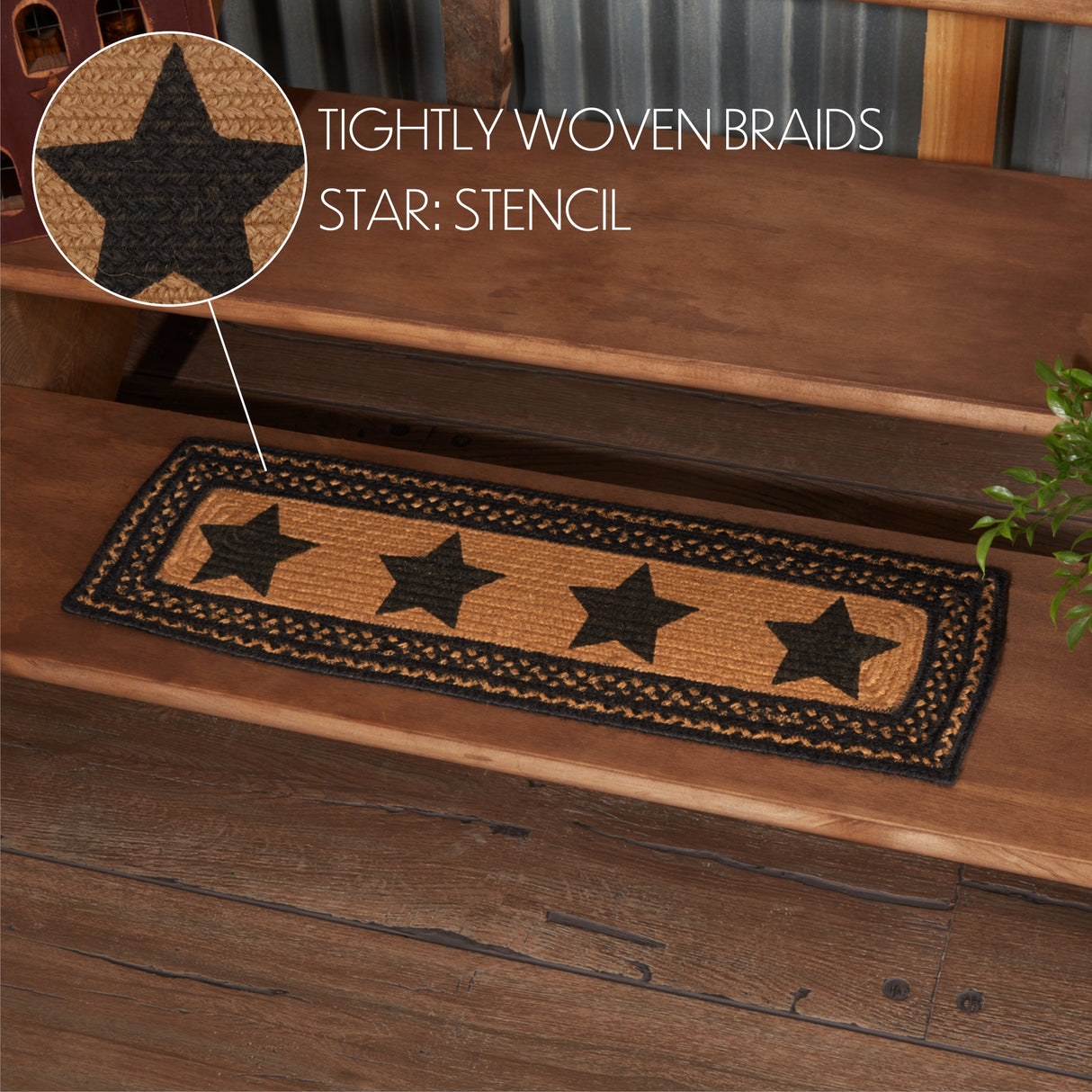 Farmhouse Jute Stair Tread Stencil Stars Rect Latex 8.5x27, Set of 7