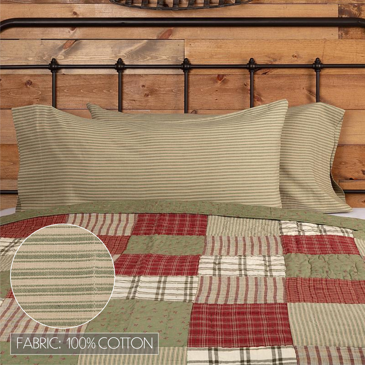 Prairie Winds Green Ticking Stripe Pillow Case Set of 2